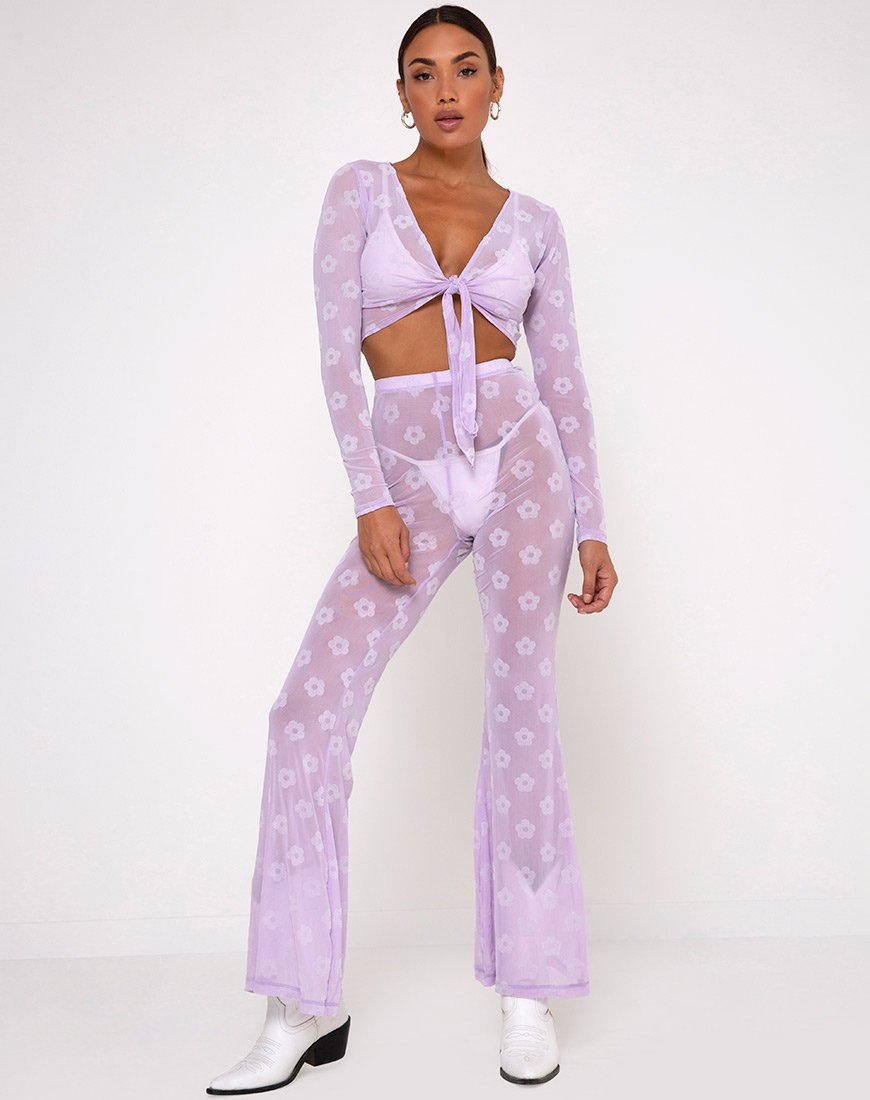 Immagine di Yun Crop Top in maglia lilla Daisy White Flock