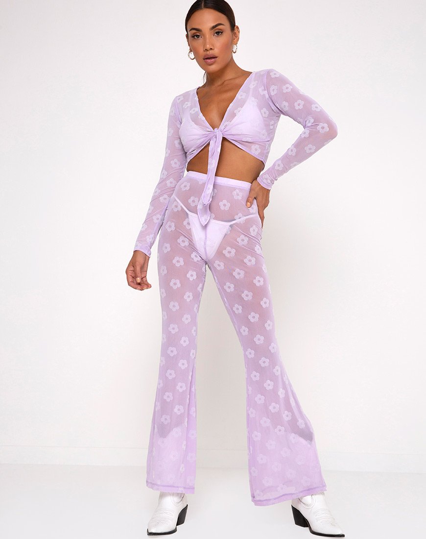 Immagine di Herlom Pantalone svasato in maglia lilla Daisy White Flock