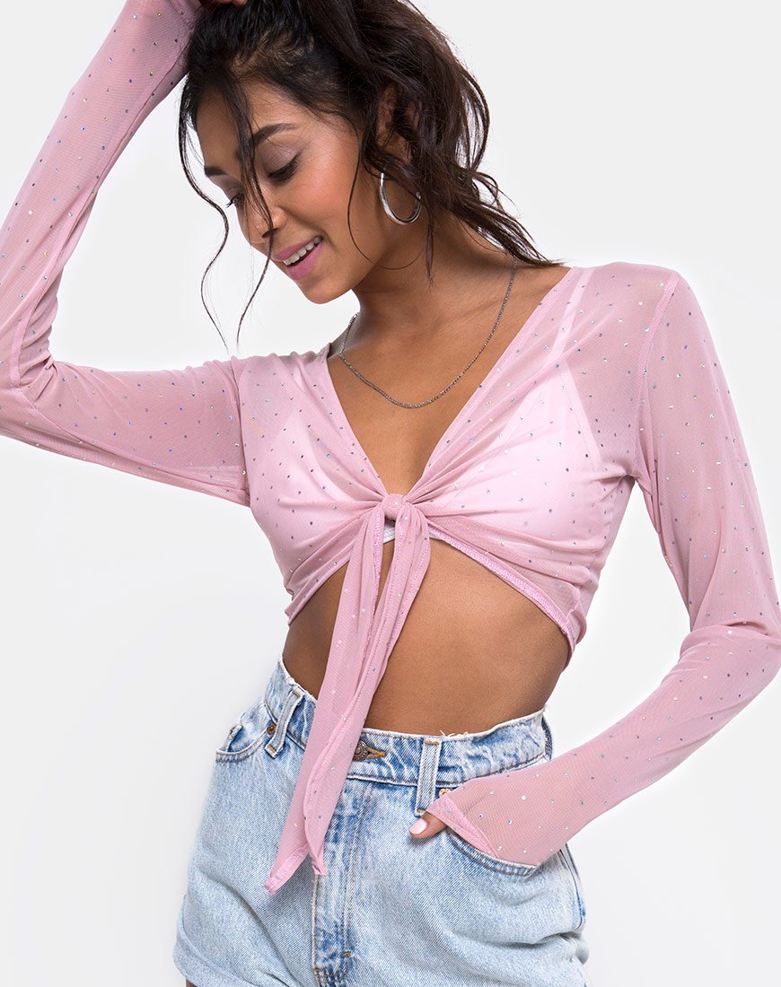 Top Yun in rete di cristallo rosa