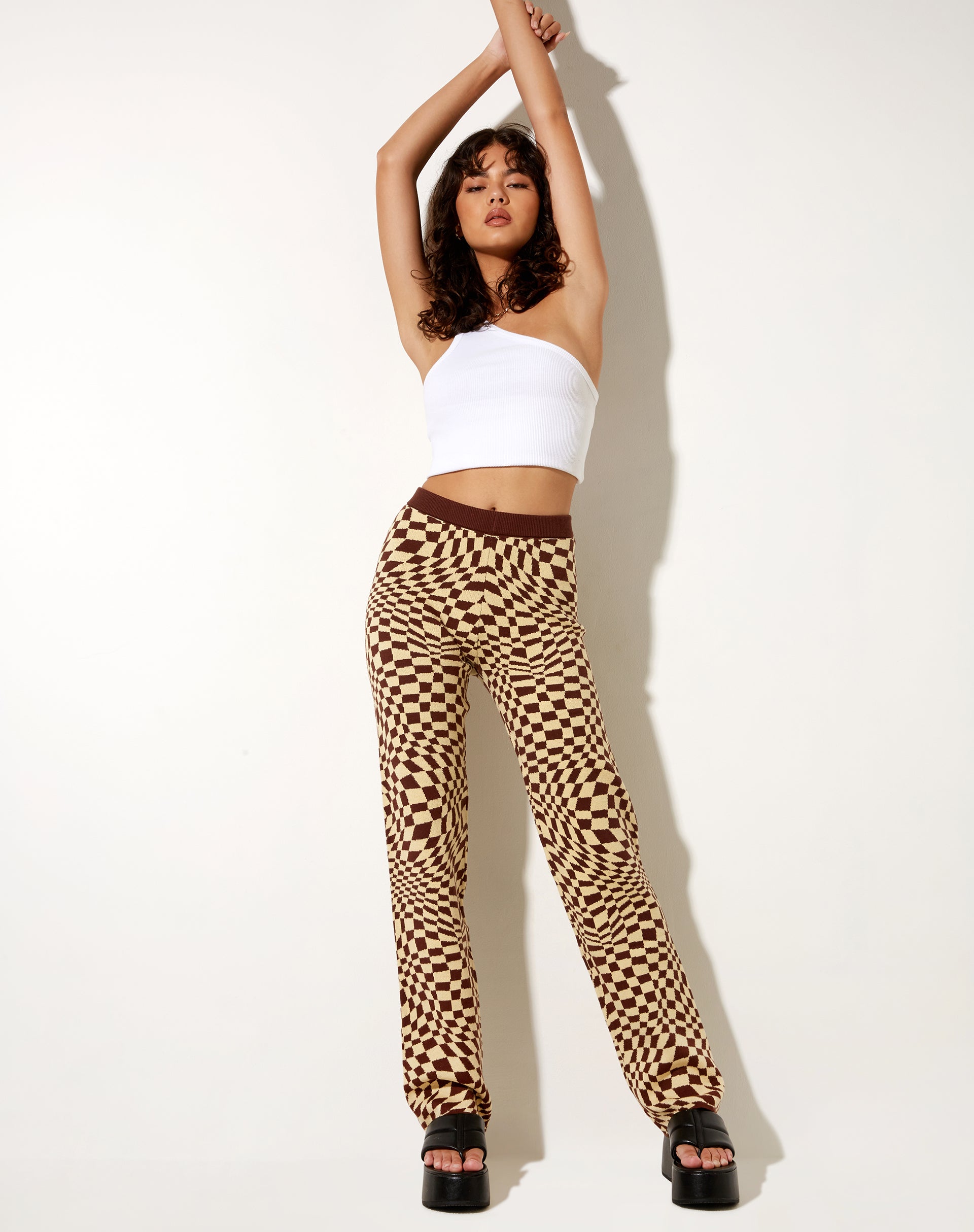 Immagine di Yuna Pantalone in maglia quadrata Bandiera Caffè Quarzo