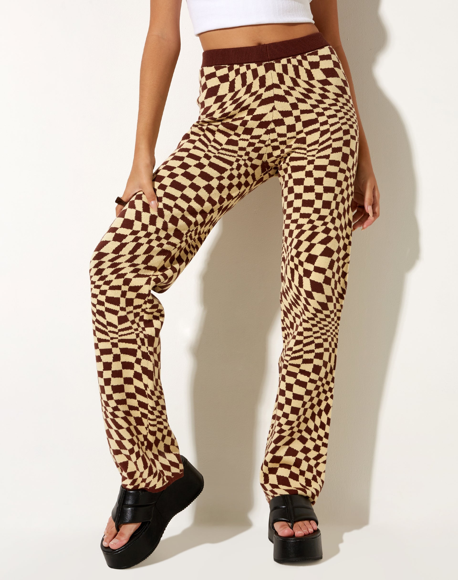 Immagine di Yuna Pantalone in maglia quadrata Bandiera Caffè Quarzo