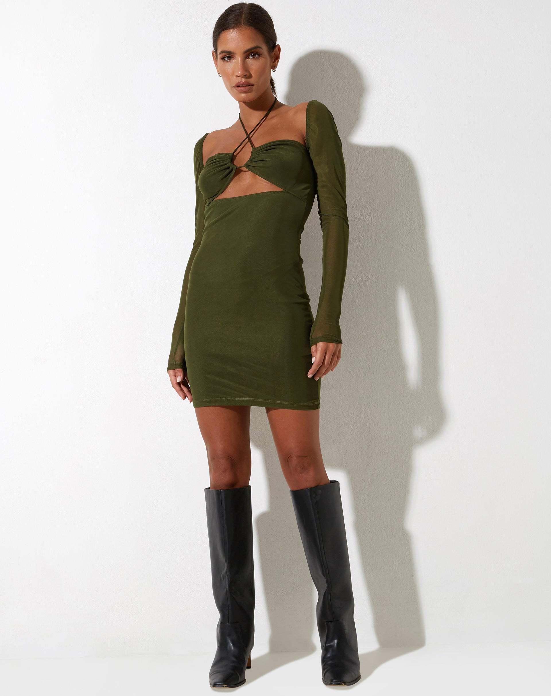 immagine di Yuvila Bodycon Dress in Mesh Khaki