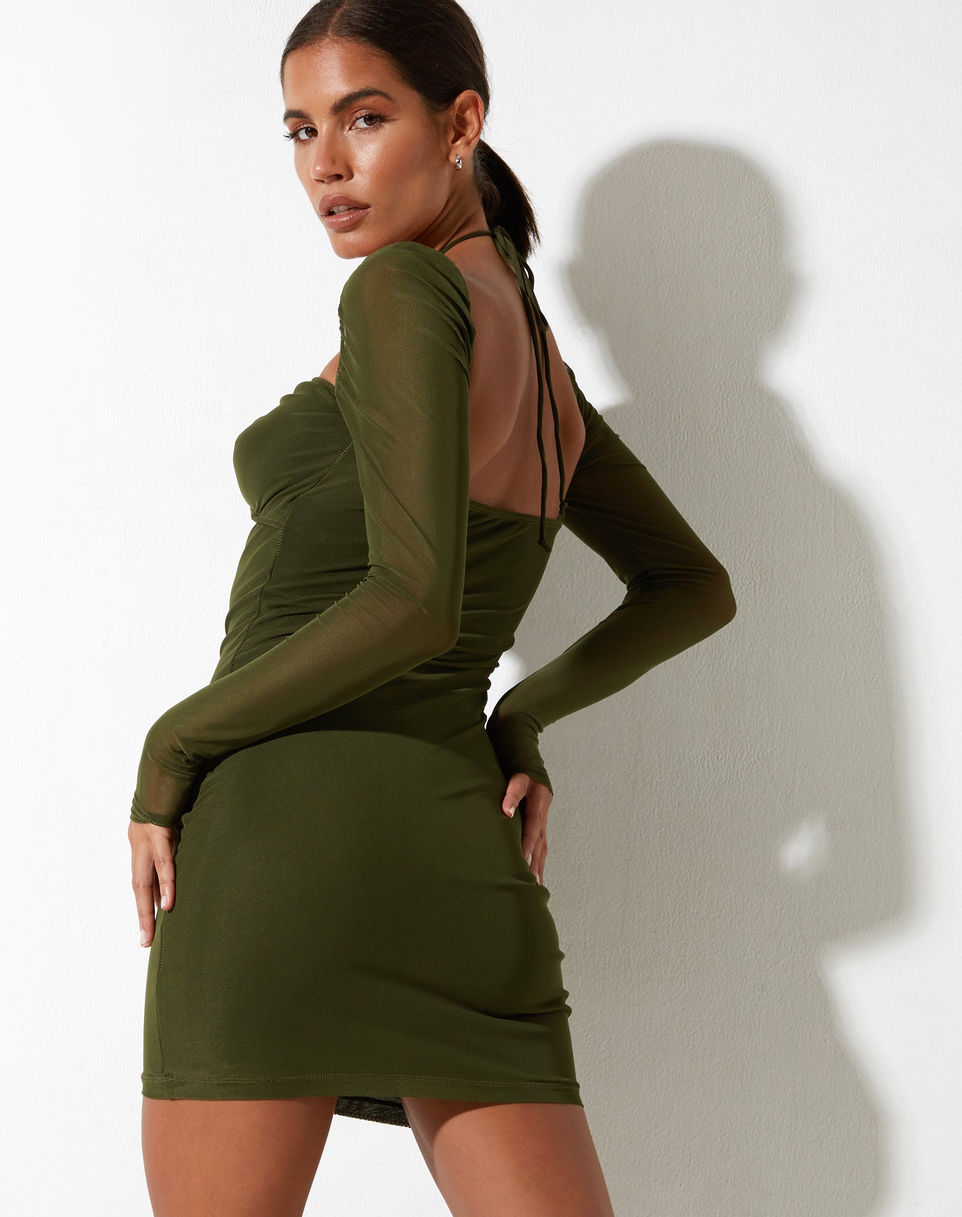 immagine di Yuvila Bodycon Dress in Mesh Khaki