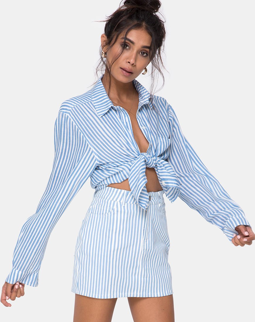 Mini gonna a balze in Basic Stripe blu e bianco