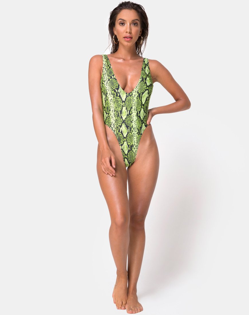 Immagine di Zala Plunge Swimsuit in Slime Lime Snake