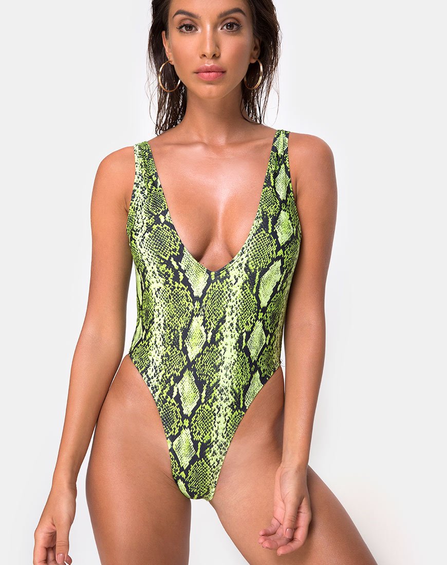 Immagine di Zala Plunge Swimsuit in Slime Lime Snake