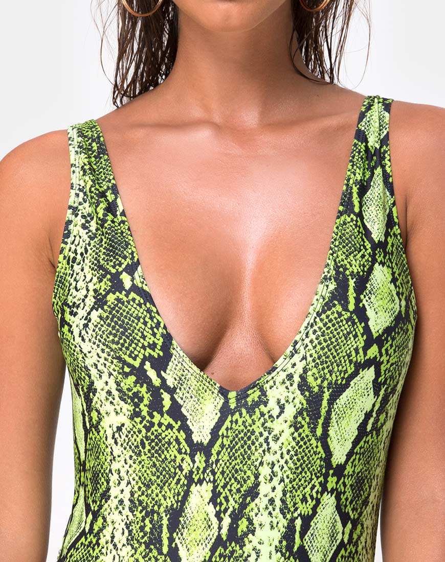 Immagine di Zala Plunge Swimsuit in Slime Lime Snake
