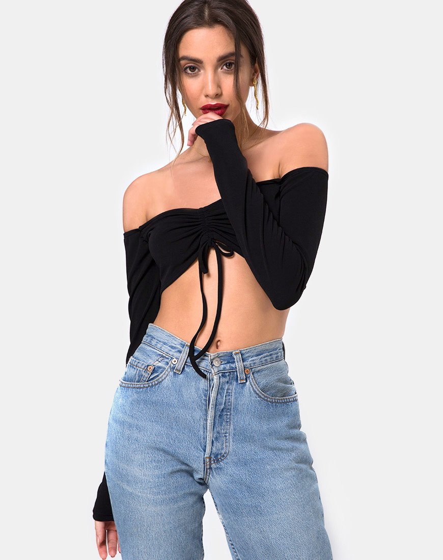 Zalea Off The Shoulder Crop in nero