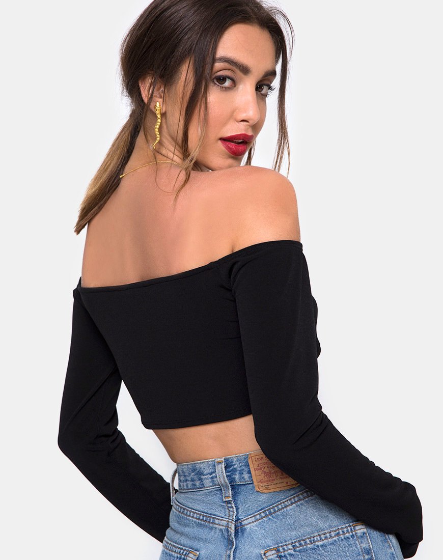 Zalea Off The Shoulder Crop in nero
