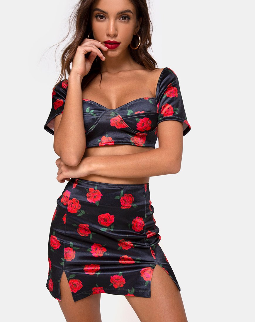 Minigonna Zida in raso elasticizzato Last Rose Nero