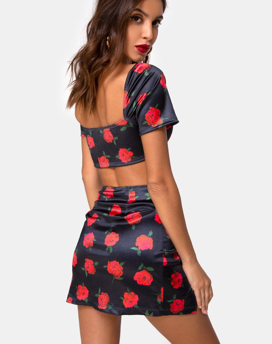 Minigonna Zida in raso elasticizzato Last Rose Nero