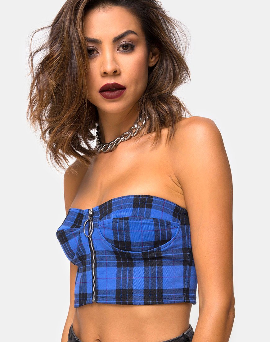 Immagine di Zipshi Cropped Top in Tartan Blue