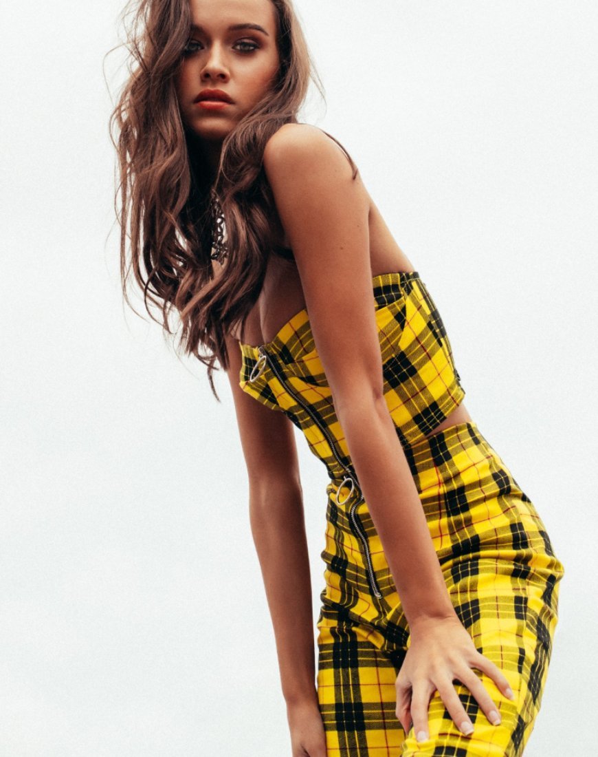 Immagine di Zipshi Crop Top in Plaid Invernale Giallo