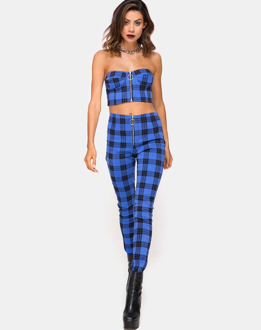 Pantaloni affusolati Jolim in tartan blu