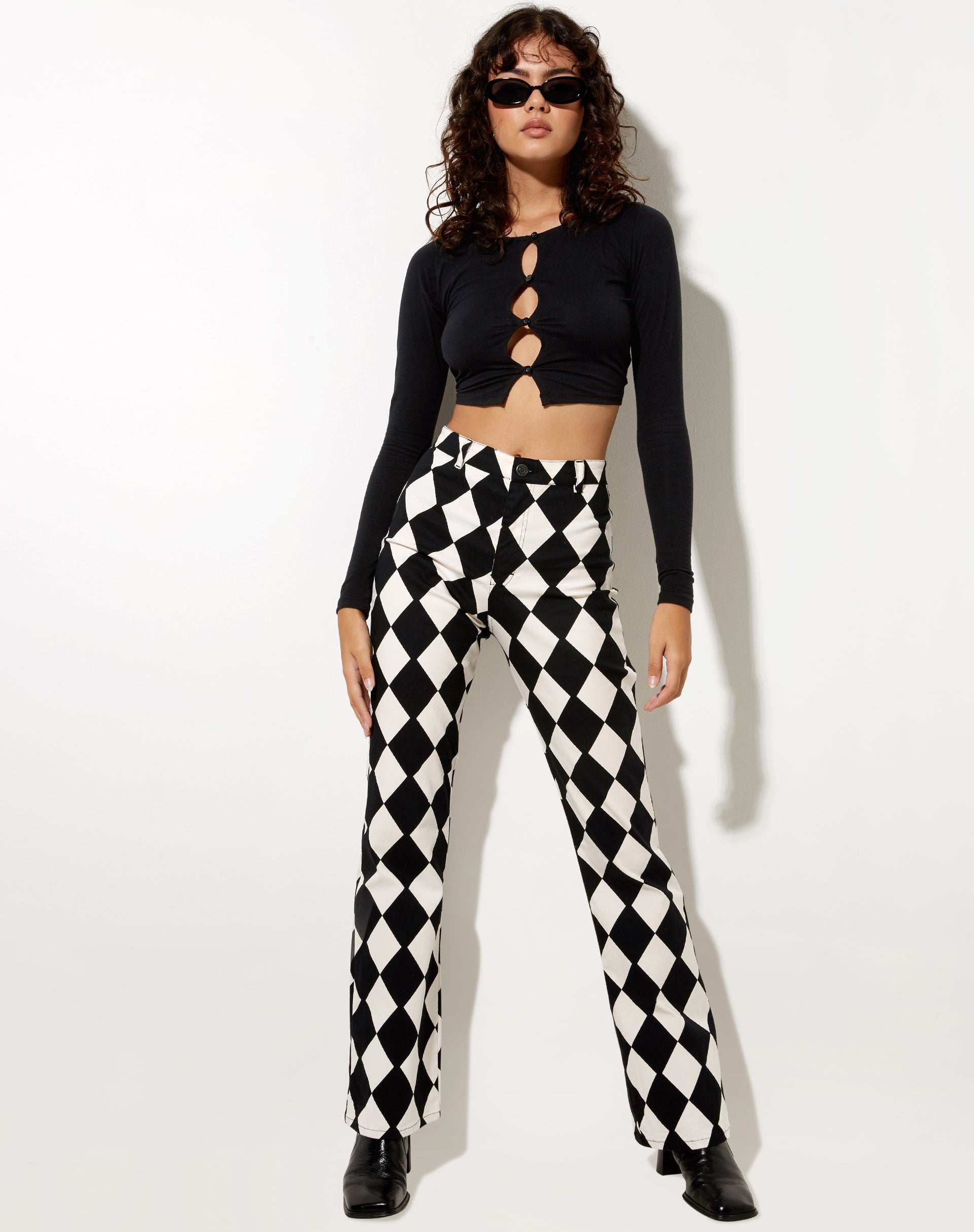 Immagine di Zoven Pantalone Flare in Arlecchino Bianco e Nero