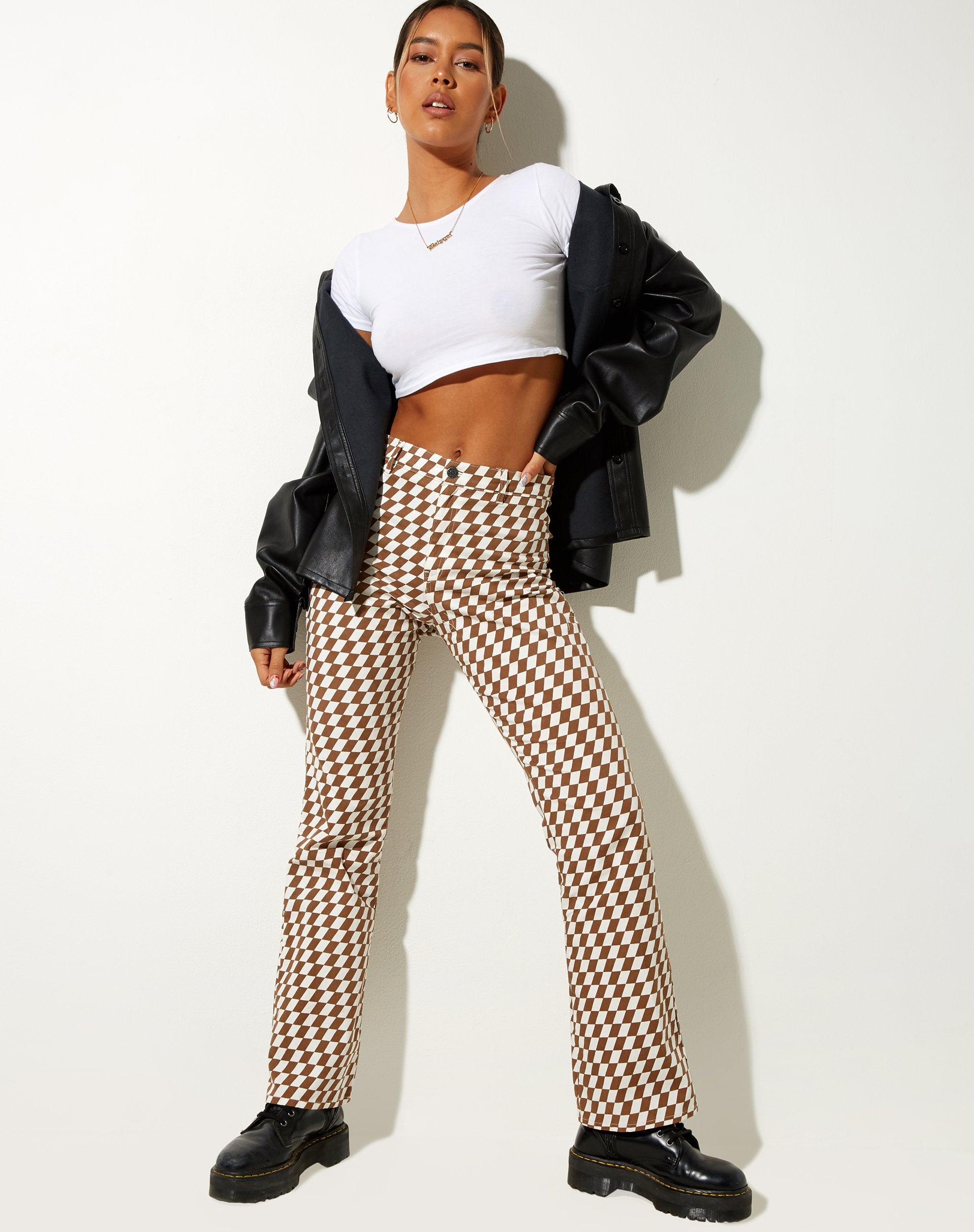 Immagine di Zoven Pantalone svasato a quadri diagonali Tan e avorio
