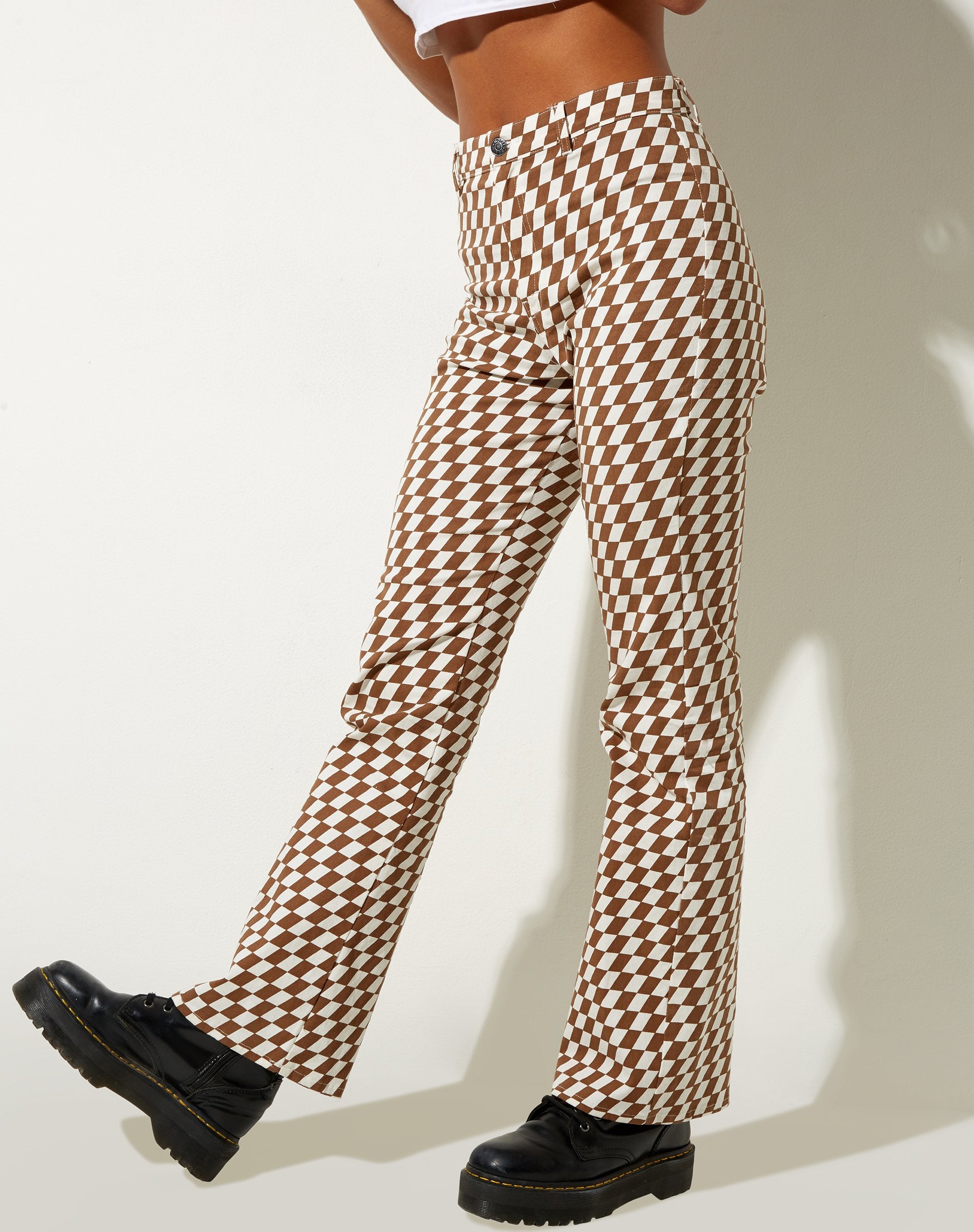 Immagine di Zoven Pantalone svasato a quadri diagonali Tan e avorio