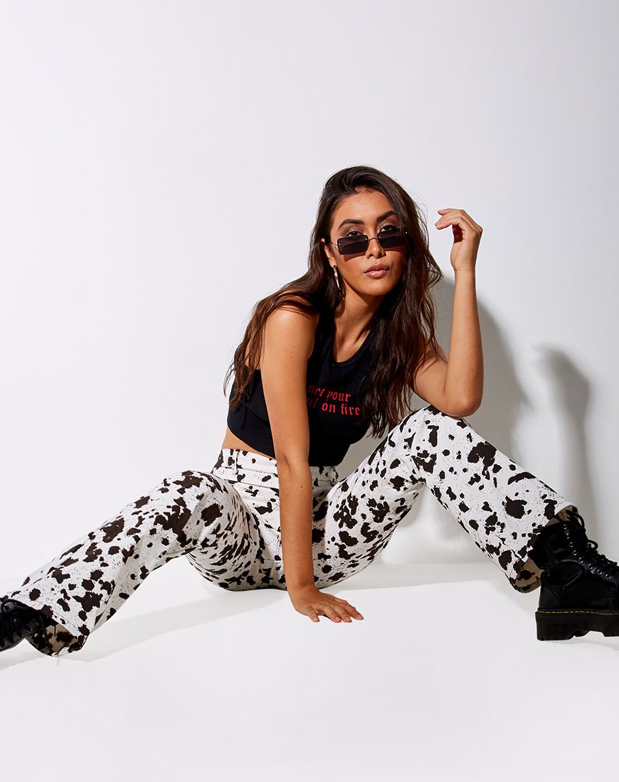 Immagine di Zoven Pantalone svasato in Mini Cow Bianco e Nero