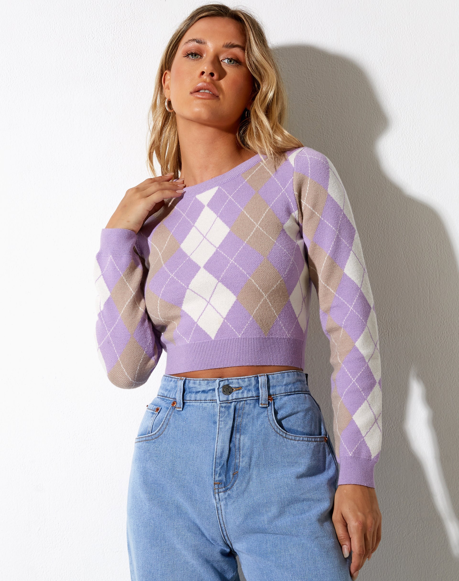 Immagine di Zuki Jumper in Argyle Lilac Cream e Tan