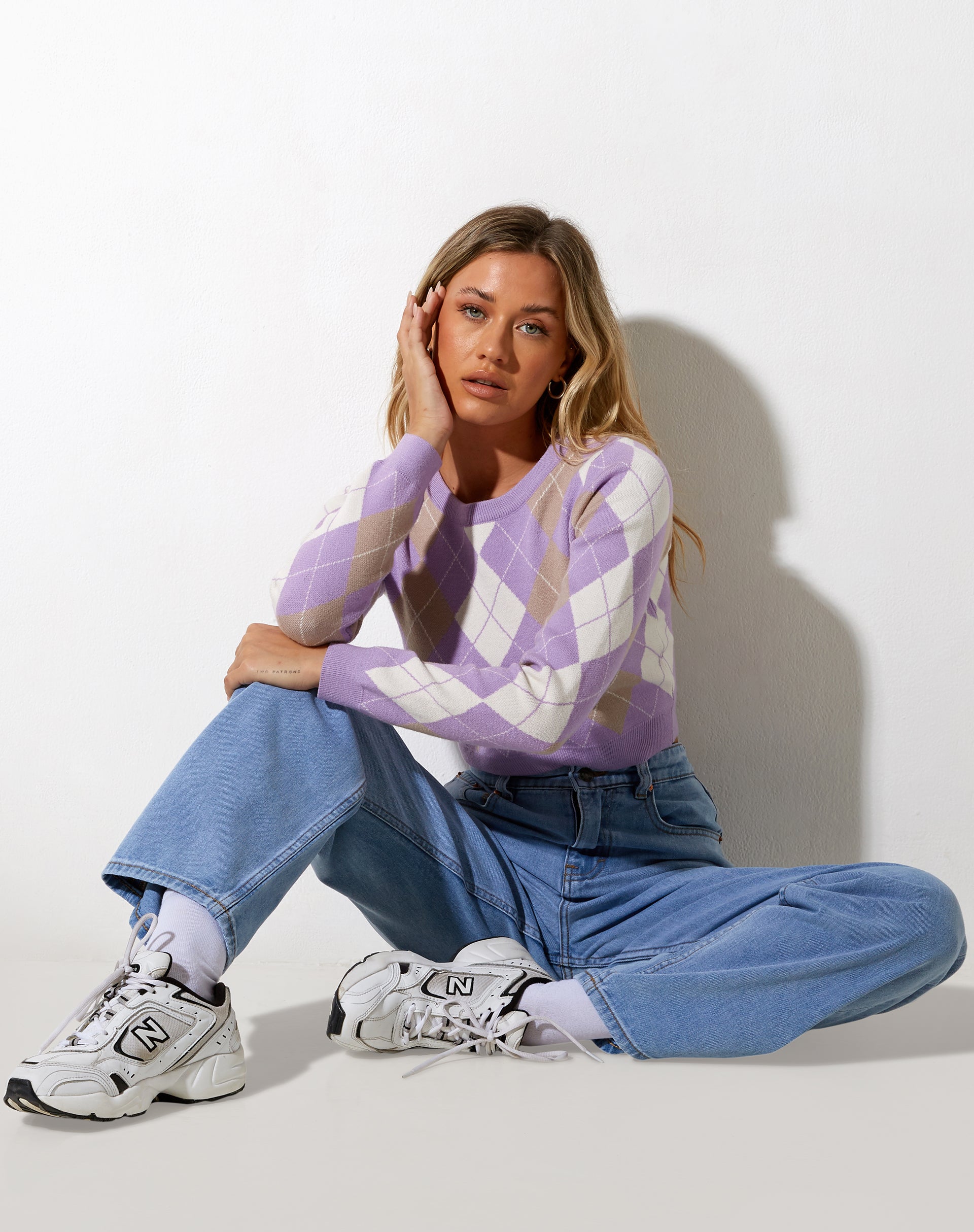 Immagine di Zuki Jumper in Argyle Lilac Cream e Tan