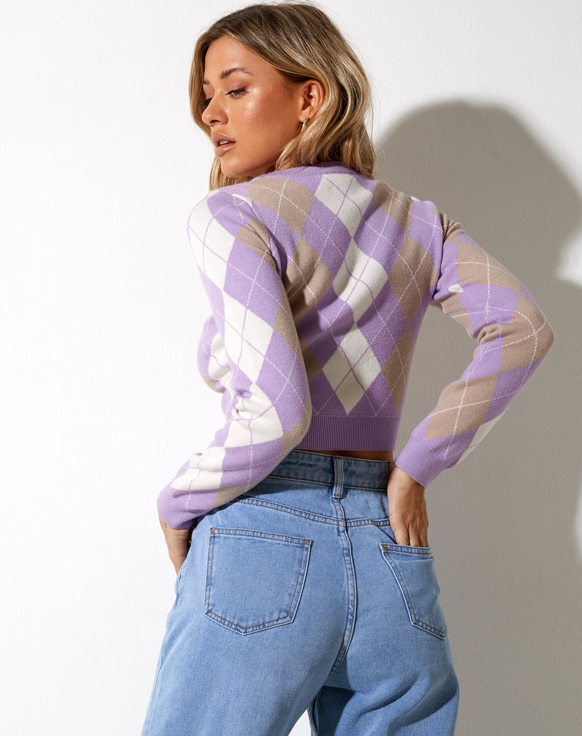 Immagine di Zuki Jumper in Argyle Lilac Cream e Tan