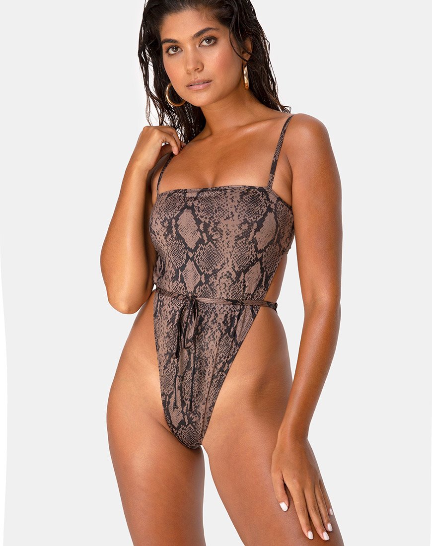 Costume da bagno Hiwa in Snake Taupe