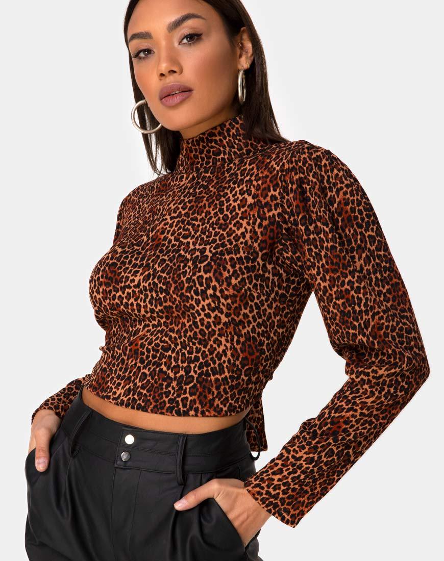Crop Top Jasty in arancione leopardato stropicciato