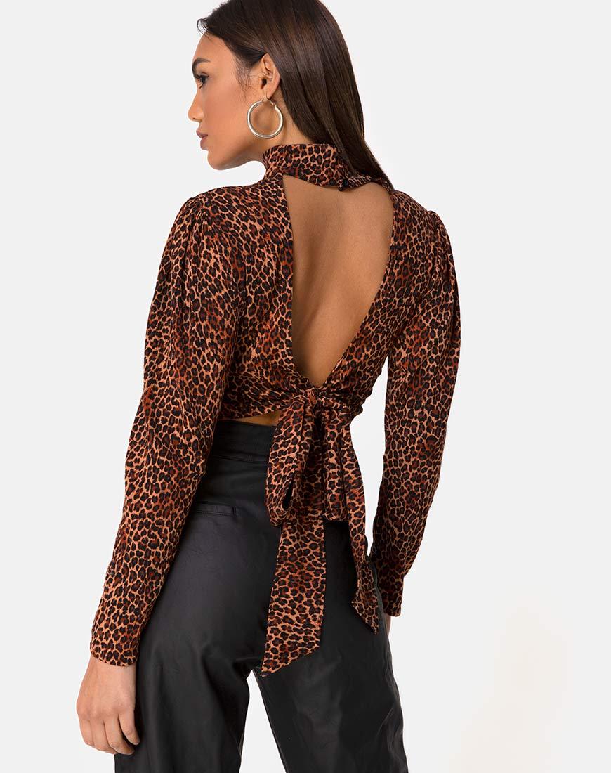 Crop Top Jasty in arancione leopardato stropicciato
