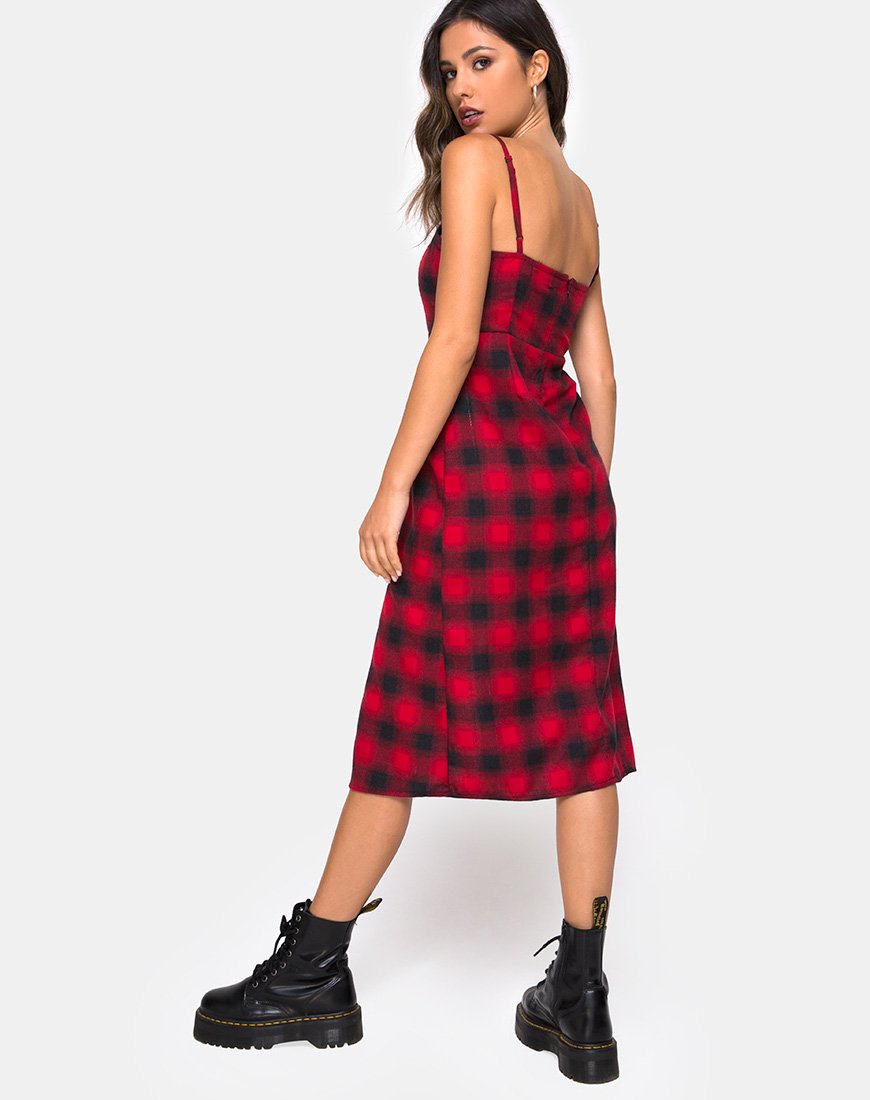 Vestito Kaoya a quadri rossi e neri