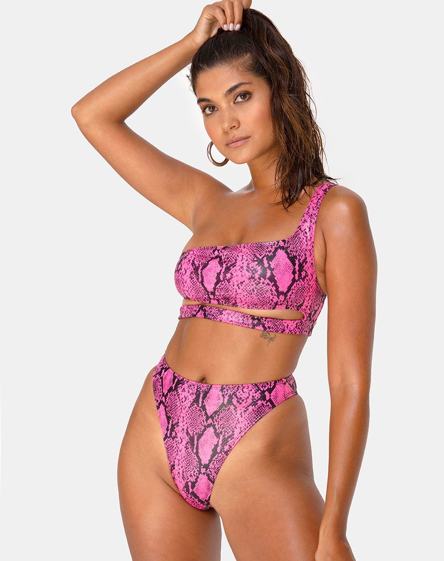 Top bikini Ledra in rosa serpente