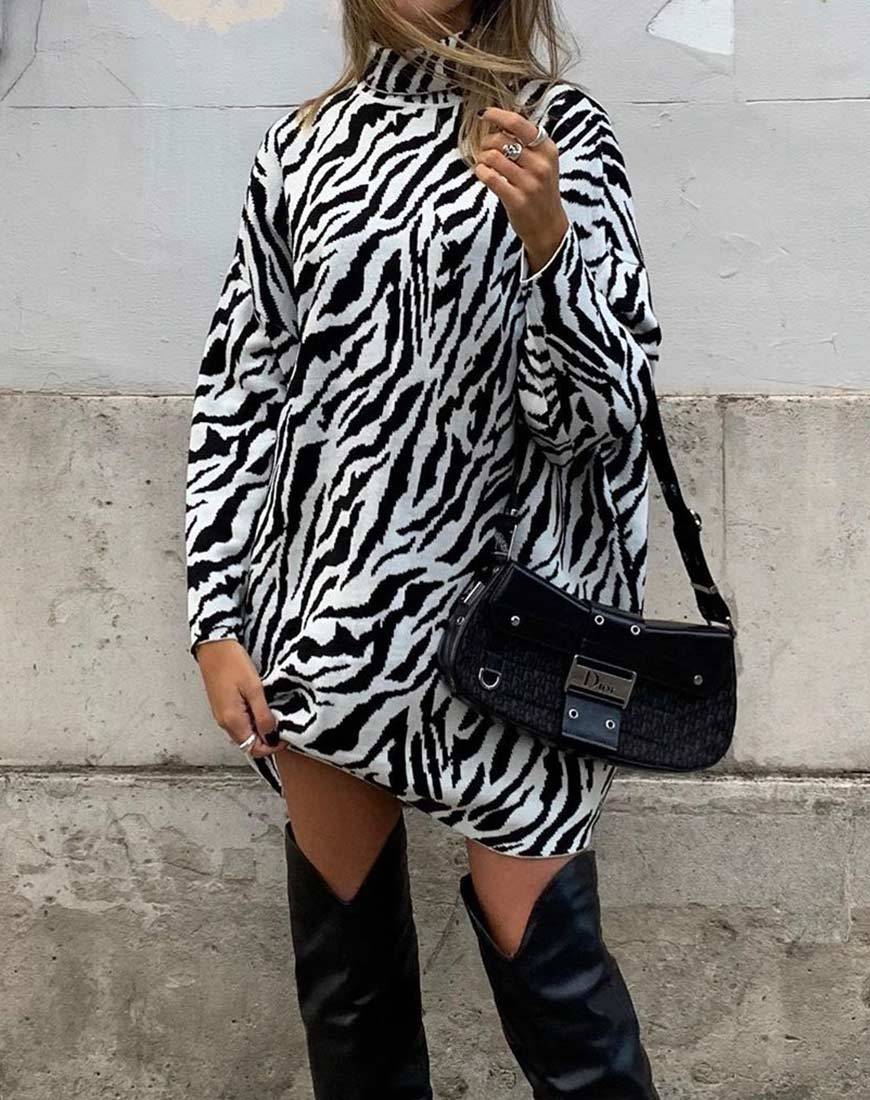Immagine di Neivie Abito a maglione in Zebra B/N